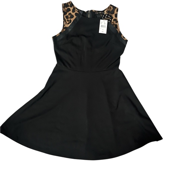 HeartSoul Dresses & Skirts - HeartSoul Black Mini Dress with Leopard Print Details